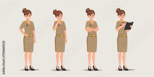 Thai teacher in uniform set pose. Young government with job character.