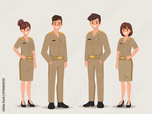 Group of Thai teacher in uniform working with teamwork concept. Cartoon teacher vector design.