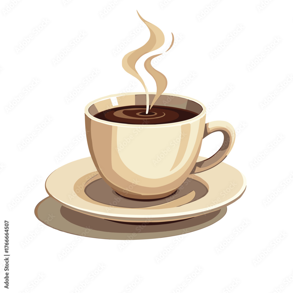 Obraz premium Hot coffee aroma fills air from steaming mug, a warm beverage. Hot coffee in cozy mug, saucer with morning steamy drink. Enjoy delicious cup of hot coffee, perfect way to start your day,