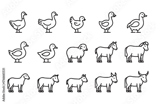  Collection of hand drawn farm animals including ducks chickens sheep and horses