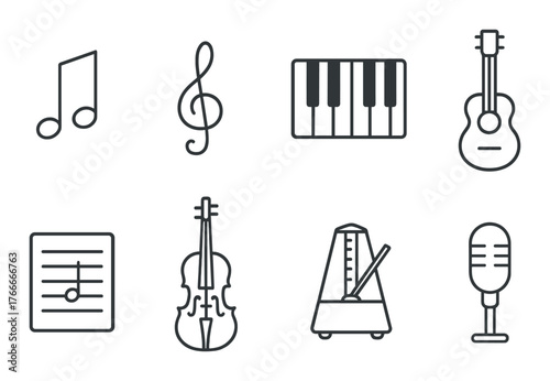Collection of musical instrument icons on dark background