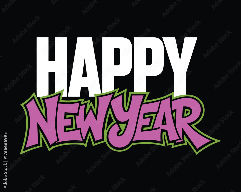 Obraz premium Happy New Year Graffiti Typography Text on Black Background