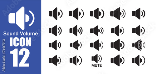 12 Sound Volume Icon Set. Speaker icon logo design. volume sign and symbol. loudspeaker icon.Vector Illustration eps 10