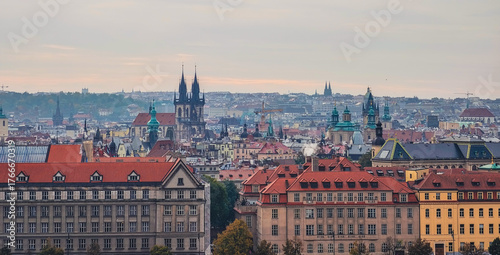 Wallpaper Mural Prague Historic Cityscape Church Spires Terracotta Rooftops Urban Architecture Czech Republic Skyline Aerial View Panorama Sunset Torontodigital.ca