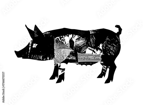 Pig illustrates within a farm setting