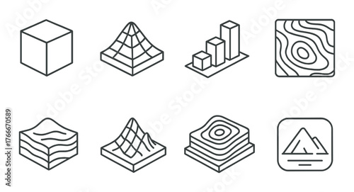 Geometric representation of 3d terrain models with grid patterns and topographic elements