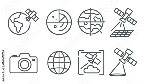Satellite and camera icons on gray background