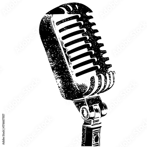 Vintage microphone broadcasts in a recording studio