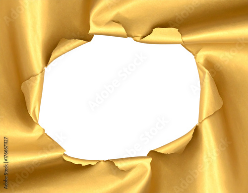 Torn gold paper background with central hole