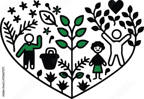 Diverse flat vector illustration of people and plants for scalable design elements and icons perfect for digital platforms