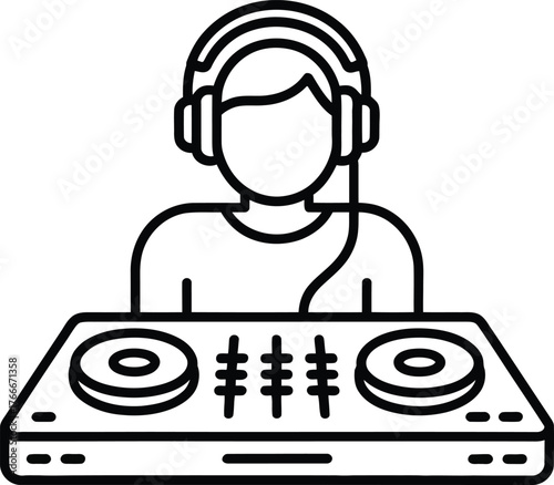 DJ with Turntables - Outline Icon