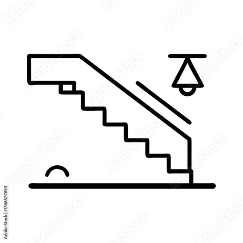 Indoor staircase with handrail and pendant lighting
