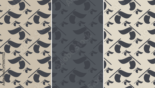 Abstract mango-branch silhouette tossed seamless pattern in muted neutral variations — for fashion apparel and decorative surface design