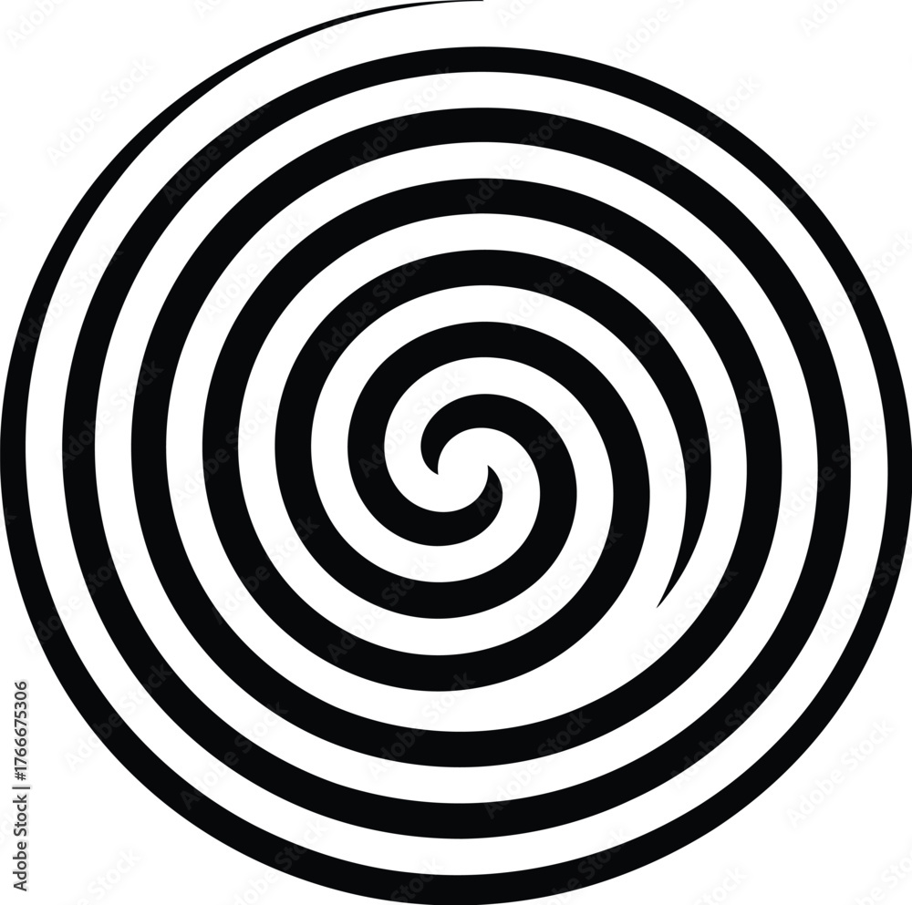 Naklejka premium Hypnotic black and white concentric spiral pattern creating an intriguing optical illusion, perfect for abstract backgrounds, modern graphic art, and minimalist design elements