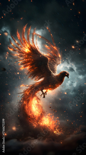 Wallpaper Mural Majestic Firebird Rising from Flames with Glowing Ashes and Sparks Torontodigital.ca