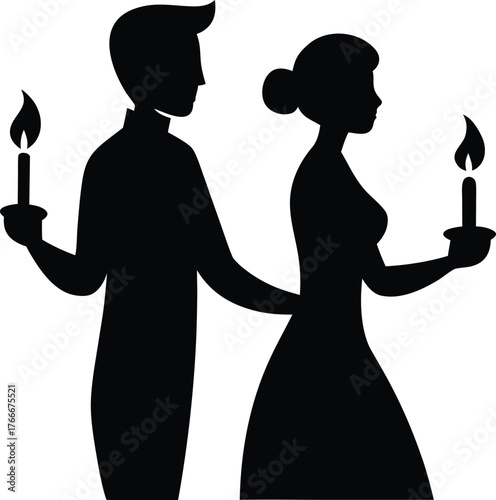 Silhouette of couple holding candle silhouette