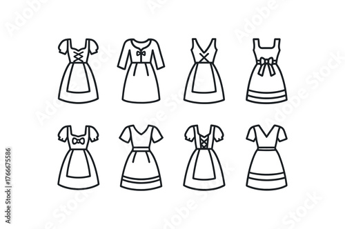 simple outline stroke icon isolated on white background german dirndl dress folk dress alpine dress traditional dress apron dress costume dress bavarian dress cultural dress