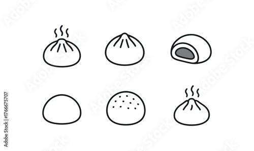simple outline stroke icon isolated on white background steamed baozi bun chinese bun filled bun soft bun round bun meat bun fluffy bun hot bun
