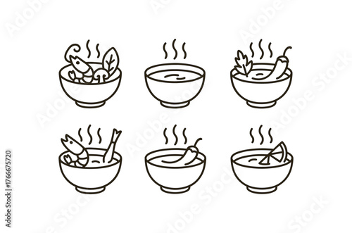 simple outline stroke icon isolated on white background thai tom yum hot soup spicy broth shrimp soup lemongrass soup chili soup sour soup soup bowl