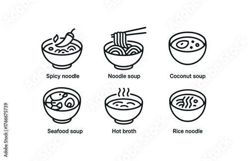 simple outline stroke icon isolated on white background spicy laksa soup noodle soup coconut soup curry soup seafood soup hot broth asian soup rice noodle