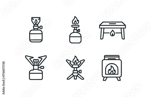 simple outline stroke icon isolated on white background portable camp stove gas burner fold stove cooking stand backpack stove stove camping burner fire stove