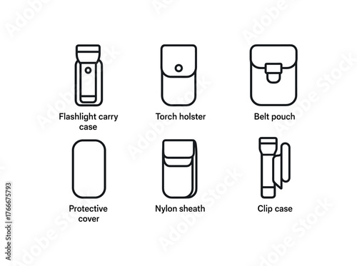 simple outline stroke icon isolated on white background flashlight carry case torch holster belt pouch protective cover nylon sheath clip case travel case light holder