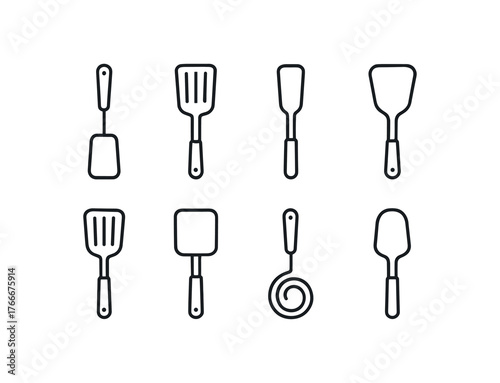 simple outline stroke icon isolated on white background flat cooking turner slotted spatula flip blade grill turner pancake spatula flipper stir tool frying spatula
