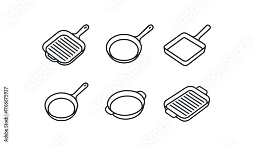 simple outline stroke icon isolated on white background cast iron grill pan ridged base nonstick pan pan stovetop pan searing pan oven safe pan steak pan
