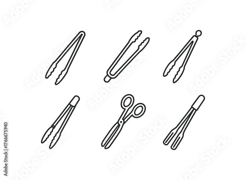 simple outline stroke icon isolated on white background stainless bbq tongs grilling tong locking tong spring tong scissor tong meat tong handle tong cooking tong