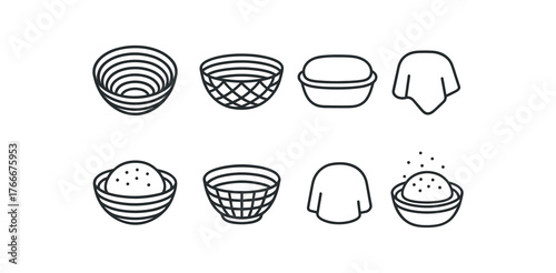 simple outline stroke icon isolated on white background round proofing basket wicker bowl dough liner rising basket rattan bowl cloth cover flour dusted bread fermenter