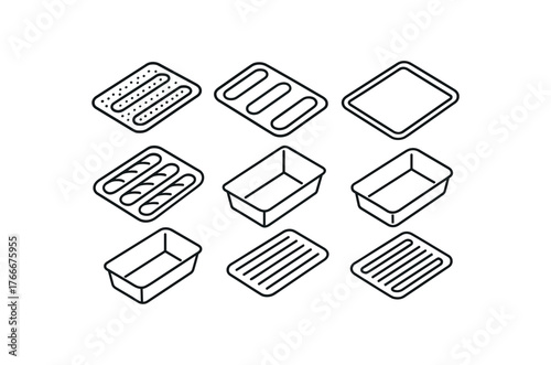 simple outline stroke icon isolated on white background perforated baguette pan twin groove nonstick tray french bread mold baking trough loaf pan crisping rack vented mold