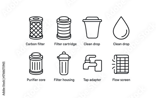 simple outline stroke icon isolated on white background carbon water filter filter cartridge pitcher insert clean drop purifier core filter housing tap adapter flow screen