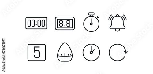 simple outline stroke icon isolated on white background digital timer clock lcd display stopwatch button alarm beeper countdown unit kitchen timer second hand reset dial