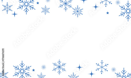 Elegant blue   snowflake border flakes and stars on a transparent background