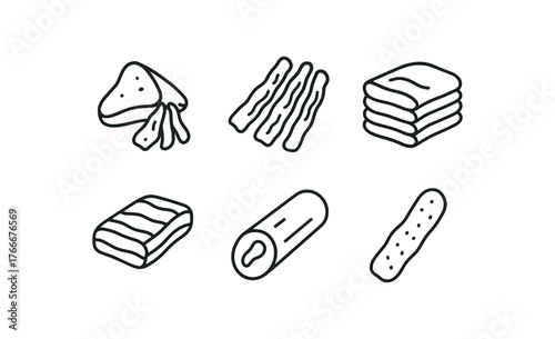 simple outline stroke icon isolated on white background south african biltong dried meat sliced meat beef strip cured meat snack meat spiced meat protein meat