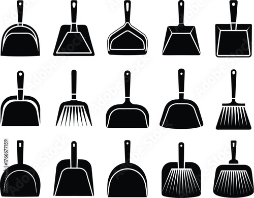 Collection of Various Dustpan Silhouettes for Cleaning Purposes