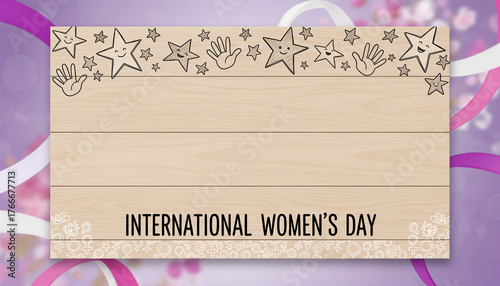 Text space with decorative stars and hands for International Women's Day  