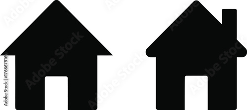 Minimalist Black and White Illustrations of Two Houses Simple Home Icons for Design and Web
