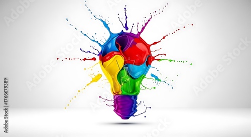 Fototapeta Naklejka Na Ścianę i Meble -  Colorful paint splash forming a light bulb symbolizing creativity and ideas