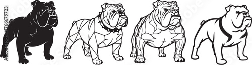 Black and white vector illustration of a horse and lion, along with a brown sharpei puppy sitting, portrait of a purebred domestic animal