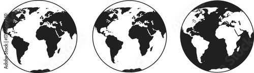 Simple Black Silhouette of Earth's Continents in Three Stages