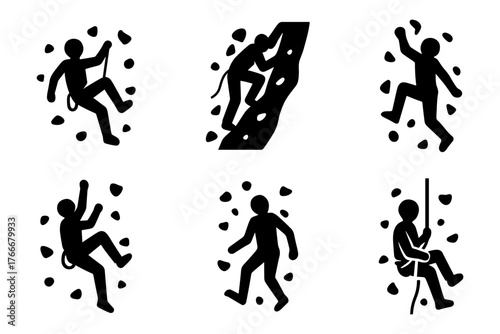 Climbing and adventure sport silhouette icons ,rock climbing
