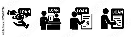 Loan and banking service silhouette icons , credit, agreement