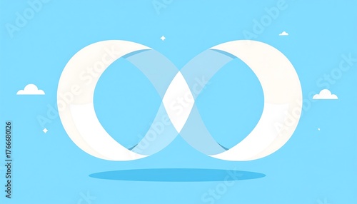 Abstract infinity symbol design on a tranquil blue sky background, representing endlessness and constant connection