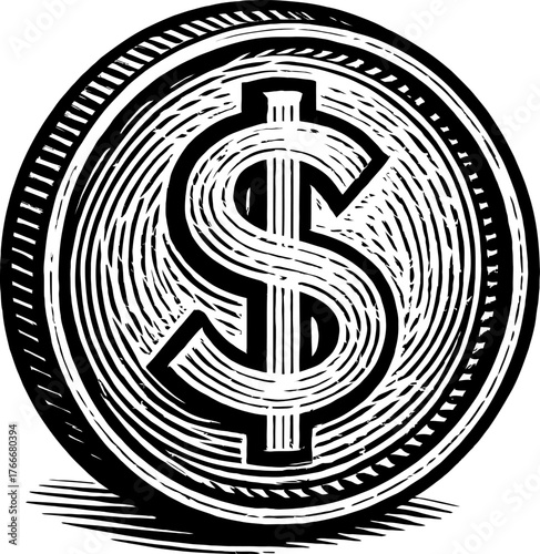 Close Up Of A Detailed Dollar Coin With A Dollar Sign In The Center