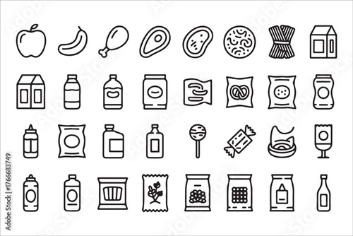  Collection of hand drawn food and drink icons on white background
