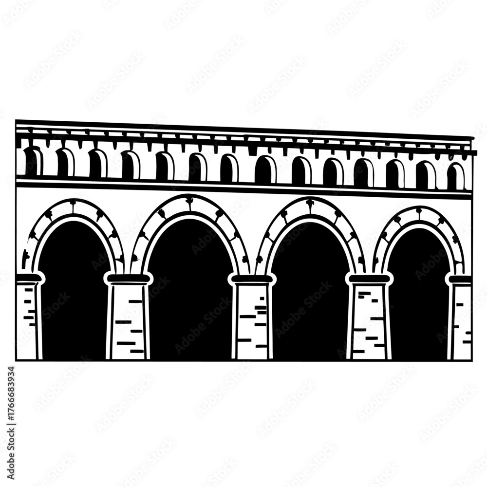 Fototapeta premium Ancient Roman Aqueduct Arches Illustration