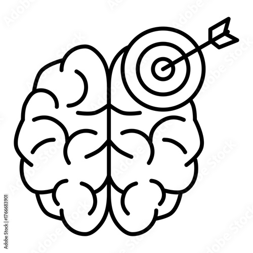 brain with target arrow line icon with editable stroke