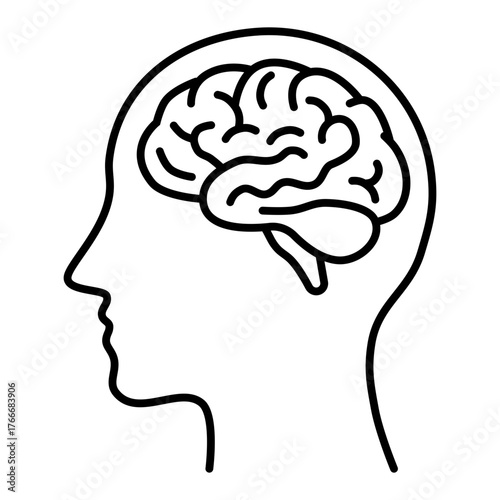 head with brain line icon with editable stroke