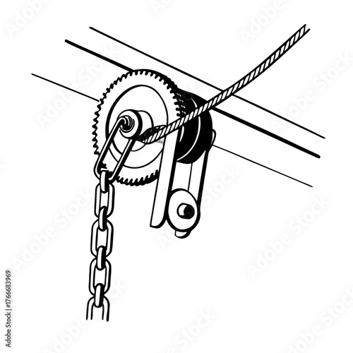 Mechanical Winch Pulley System Illustration